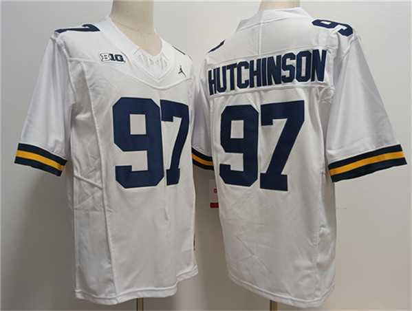 Mens Michigan Wolverines #97 Aidan Hutchinson White 2023 F.U.S.E. Stitched Jersey->->NCAA Jersey